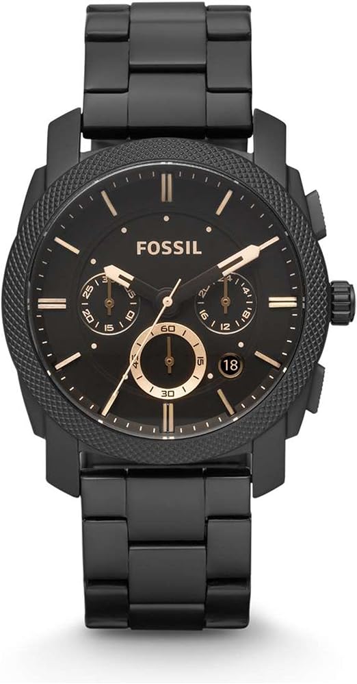 Fossil Machine Men's Black Dial Stainless Steel Band Chronograph Watch - Fs4682, Analog Display